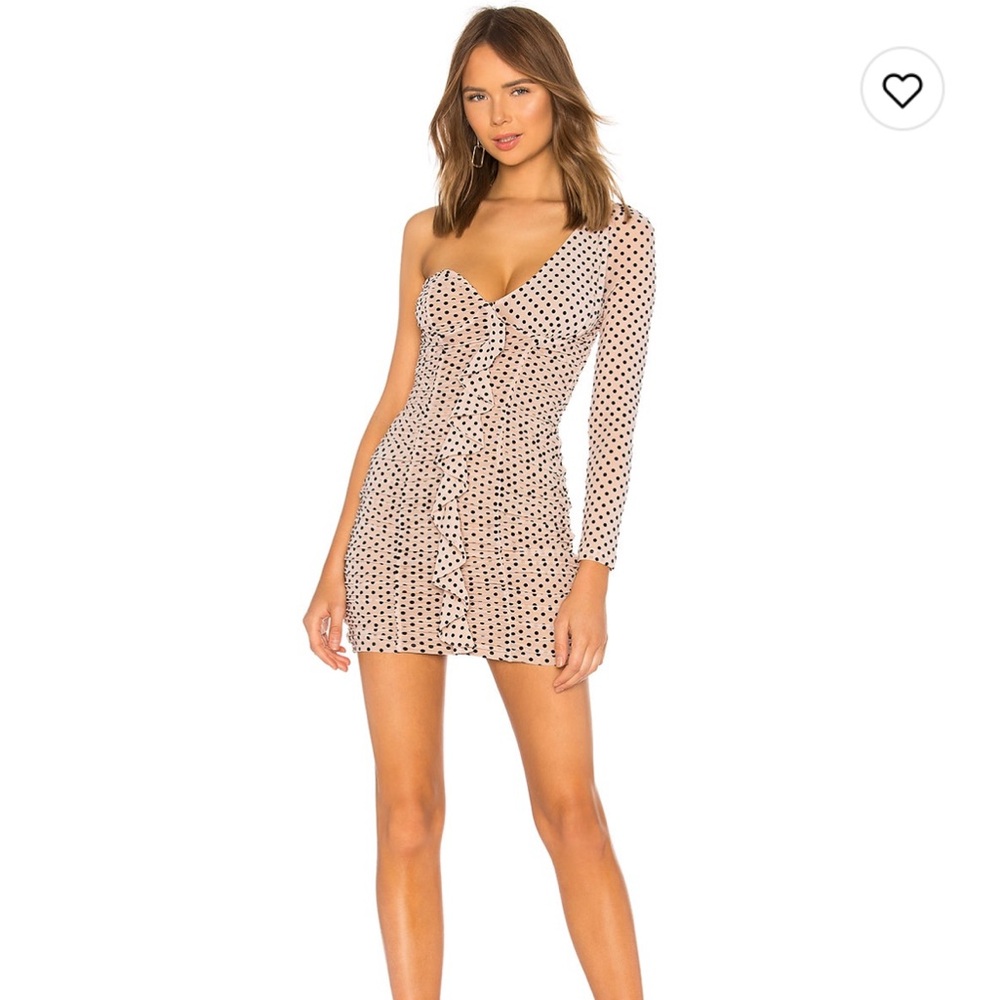 Majorelle Revolve One-shoulder Karissa Mini Dress pink and black dots